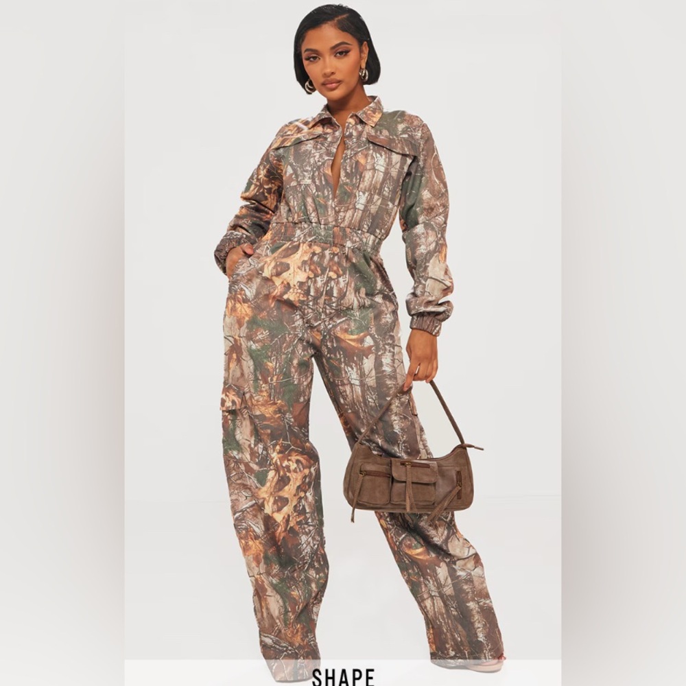 Pretty Little Thing Elastic Waist Camouflage Jumpsuit